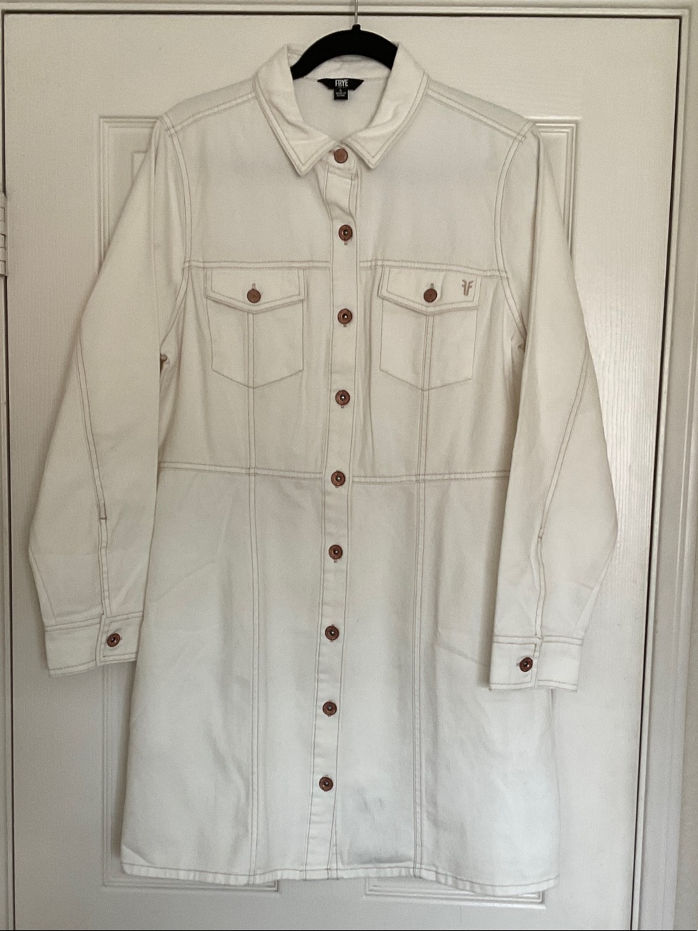 Frye Cream Button-Front Long Sleeve Shirt Dress-large-NWOT